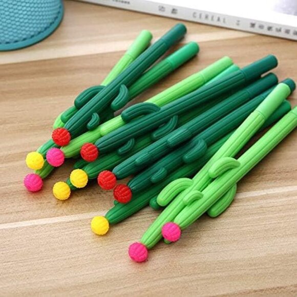 Pack of 30 Cactus Shaped Ballpoint Black 0.5mm Gel Ink Rollerball Pen for School - Picture 2 of 6